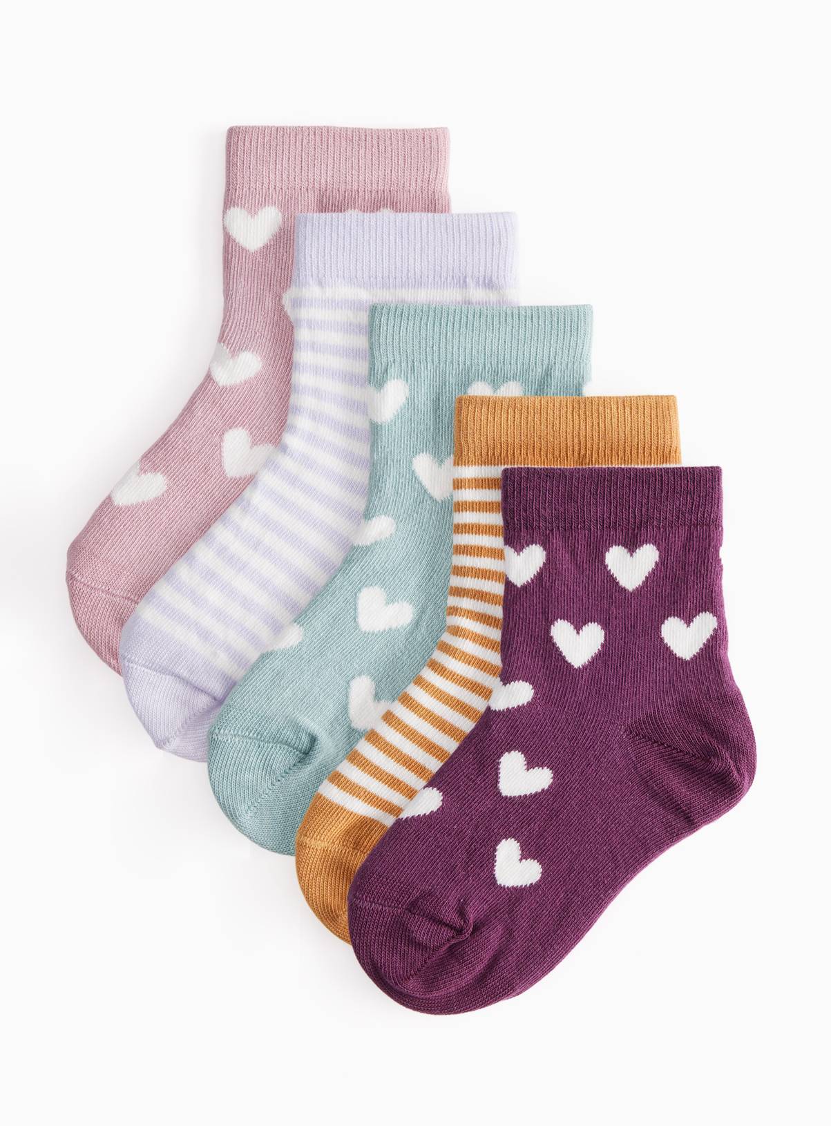 Heart & Stripe Ankle Socks 5 Pack 3-5.5 Infant - Image 1